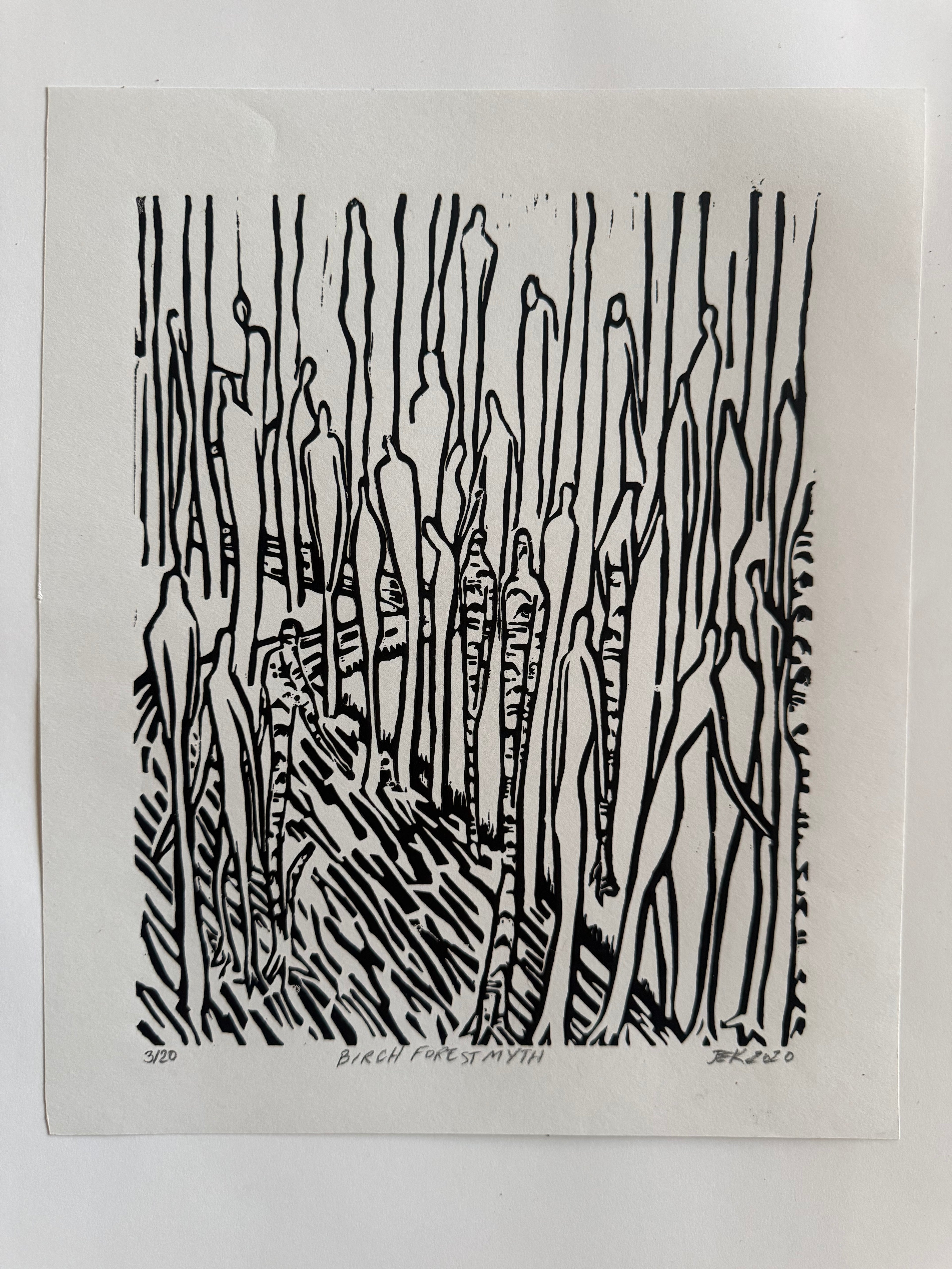 "Birch Forest Myth" — Linocut by Jillian Kron, Signed Edition of 20